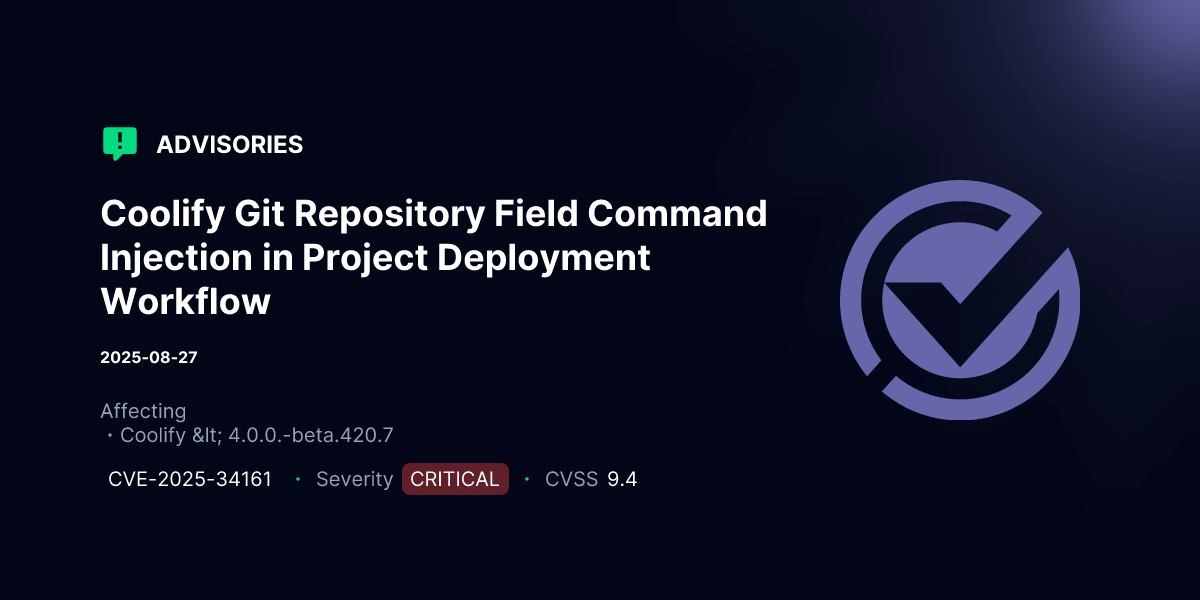 Coolify Git Repository Field Command Injection in Project Deployment ...