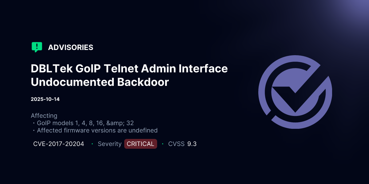 DBLTek GoIP Telnet Admin Interface Undocumented Backdoor | Advisories ...