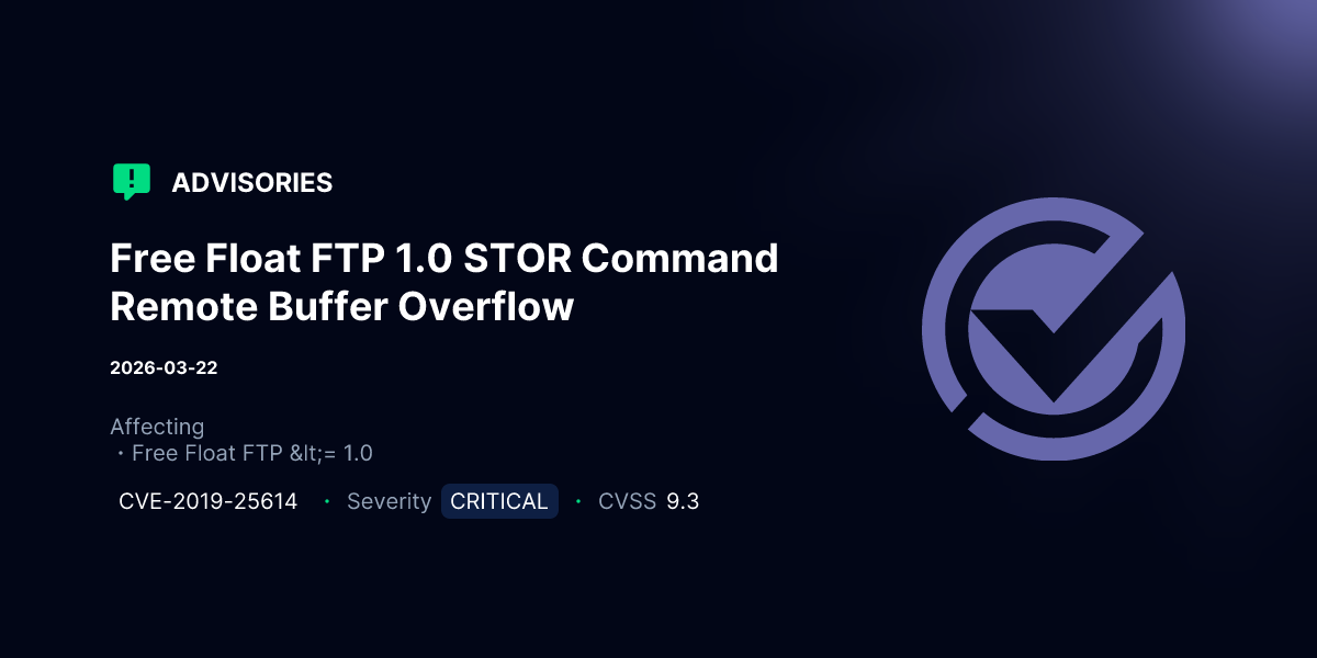 Free Float FTP 1.0 STOR Command Remote Buffer Overflow | Advisories ...