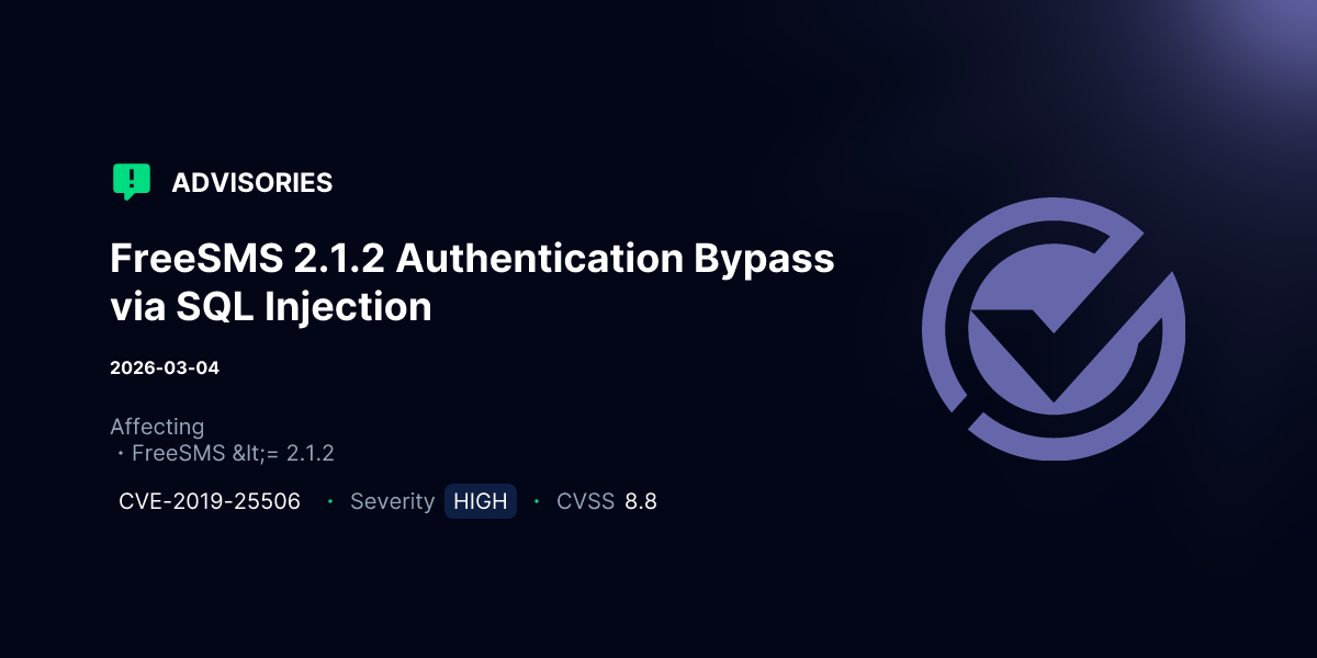 FreeSMS 2.1.2 Authentication Bypass via SQL Injection | Advisories ...