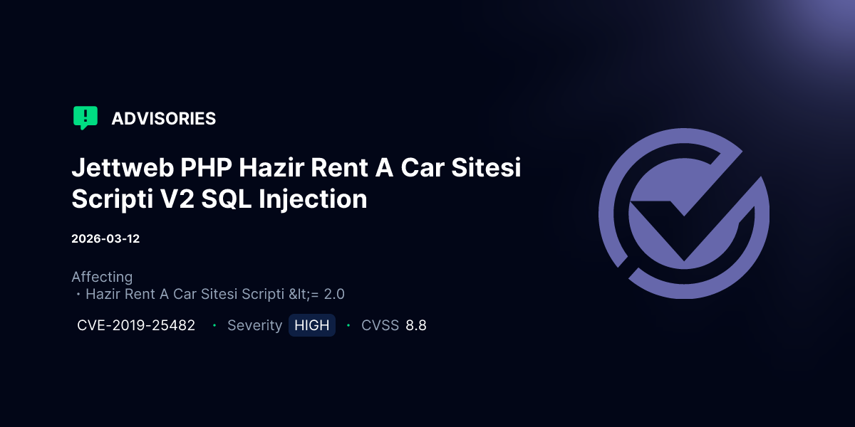 Jettweb PHP Hazir Rent A Car Sitesi Scripti V2 SQL Injection ...