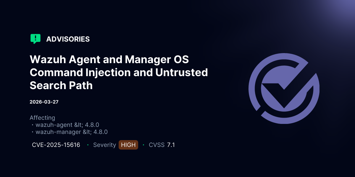 Wazuh Agent and Manager OS Command Injection and Untrusted Search Path ...