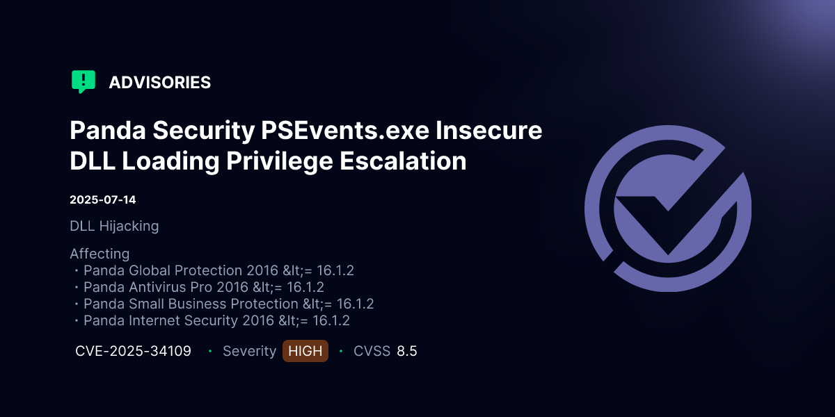 Panda Security PSEvents.exe Insecure DLL Loading Privilege Escalation ...