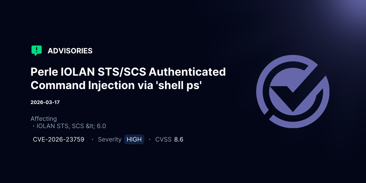 Perle IOLAN STS/SCS Authenticated Command Injection via 'shell ps ...