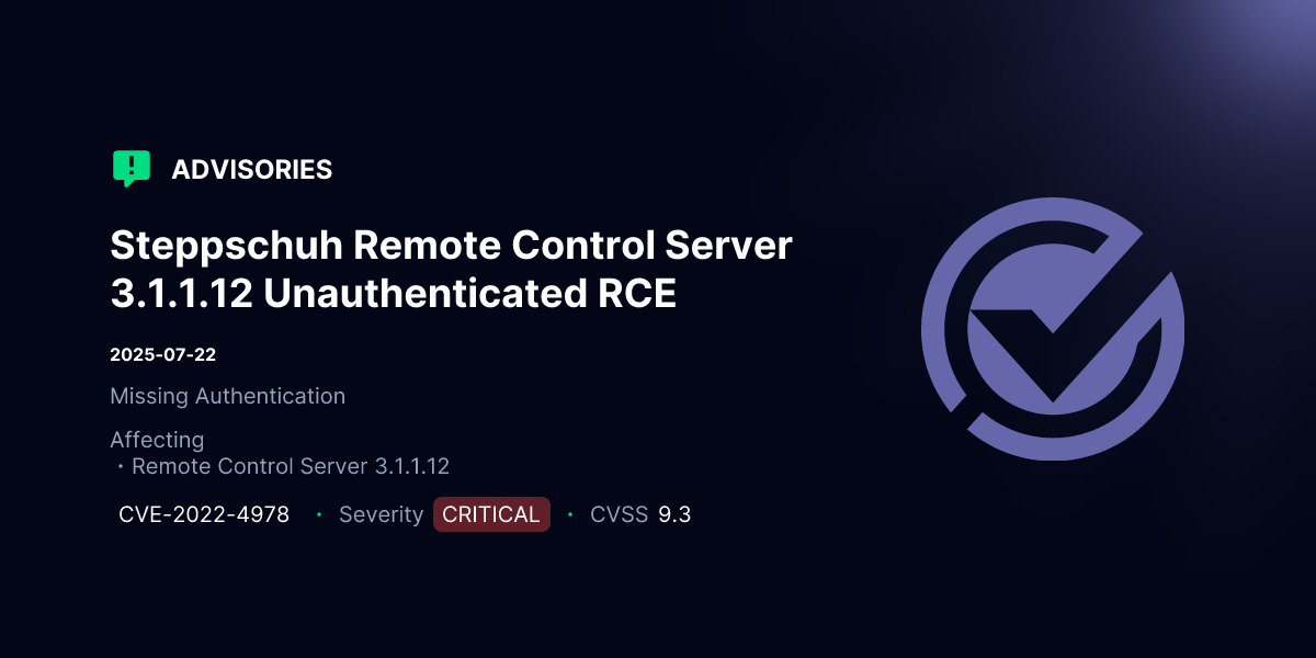 Steppschuh Remote Control Server 3.1.1.12 Unauthenticated RCE ...