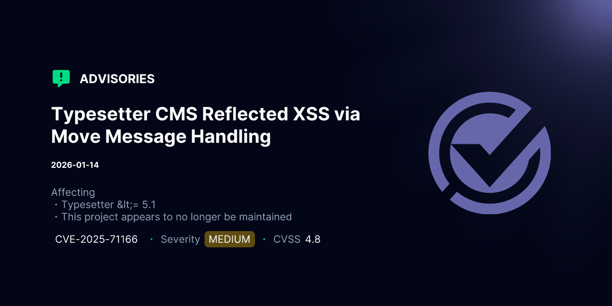 Typesetter CMS Reflected XSS via Move Message Handling | Advisories ...