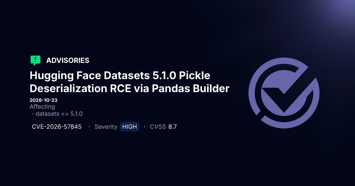 Hugging Face Datasets: the pandas builder runs code from a dataset file