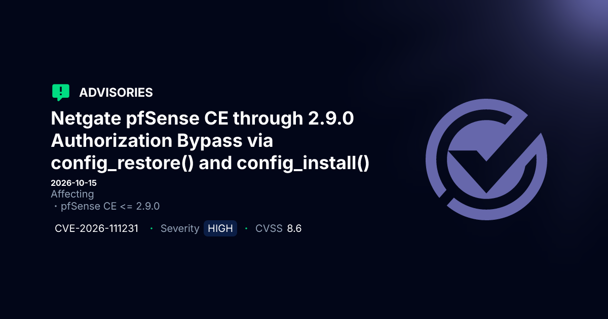 High-Risk Authorization Bypass in Netgate pfSense CE