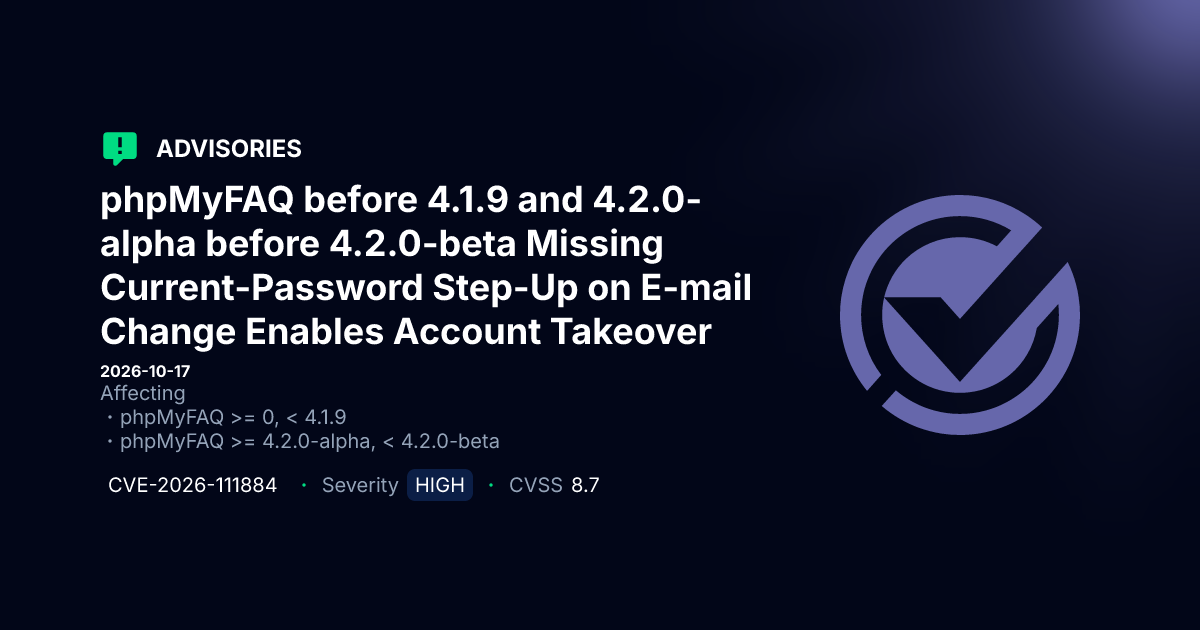 phpMyFAQ Vulnerability Enables Account Takeover via Email Change
