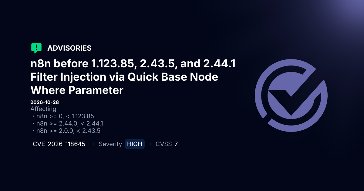 OData Filter Injection Vulnerabilities in n8n Affecting Multiple Nodes