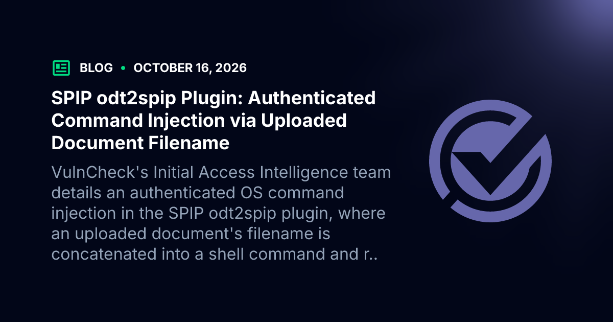 CVE-2026-104085: Command Injection in SPIP odt2spip Plugin