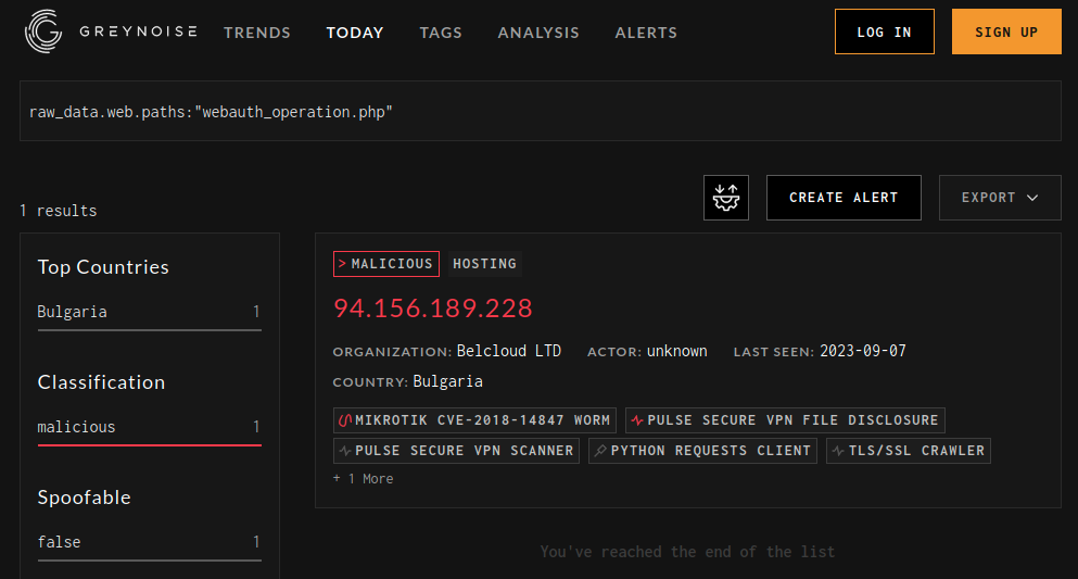 Juniper attacker on Greynoise