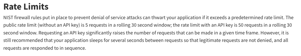 NIST NVD Rate Limits