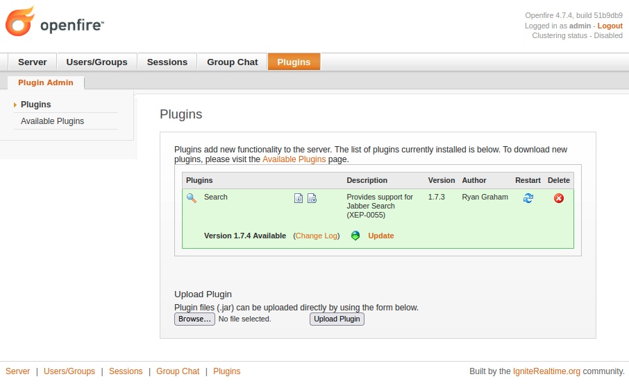 Openfire plugins page